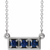 Sapphire Necklace in Platinum  Sapphire 3 Stone Granulated Bar 16 inch Necklace