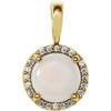 14 Karat Yellow Gold White Opal and .03 carat Diamond Halo Style Pendant