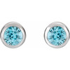 Rhodium Plated Sterling Silver Natural Blue Zircon Bezel Set Earrings