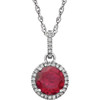 14 Karat White Gold Ruby and 0.10 Carat Diamond 18 inch Necklace