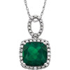14 Karat White Gold Emerald and .03 Carat Diamond 18 inch Necklace