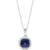 14 Karat White Gold Blue Sapphire and .05 Carat Diamond 18 inch Necklace