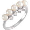 Sterling Silver Cultured White Akoya Pearl and 0.15 Carat Natural Diamond Stackable Ring