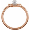 Rose Gold 14 Karat Cultured White Akoya Pearl and .08 Carat Natural Diamond Fan Ring