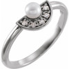 Sterling Silver Cultured White Akoya Pearl and .08 Carat Natural Diamond Fan Ring