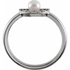 Platinum Cultured White Akoya Pearl and .08 Carat Natural Diamond Fan Ring