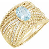 14 Karat Yellow Gold Aquamarine and 0.17 Carat Diamond Ring