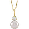 14 Karat Yellow Gold Cultured White Freshwater Pearl and 0.25 Carat Lab Grown Diamond 18 inch Necklace