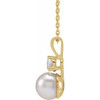 14 Karat Yellow Gold Cultured White Freshwater Pearl and 0.25 Carat Lab Grown Diamond 18 inch Necklace