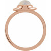 Rose Gold 14 Karat Natural Rainbow Moonstone & 0.15 Carat Natural Diamond Halo Style Ring