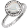 Sterling Silver Natural Rainbow Moonstone and 0.10 Carat Natural Diamond Halo Style Ring