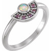 14 Karat White Gold Natural White Ethiopian Fire Opal and Natural Pink Sapphire Fan Ring