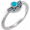 Platinum Natural Turquoise and Natural Aquamarine Fan Ring