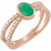 Rose Gold 14 Karat Natural Chrysoprase and 0.37 Carat Natural Diamond Ring
