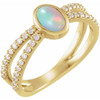 Yellow Gold Ring 14 Karat Natural White Ethiopian Fire Opal and 0.37 Carat Natural Diamond Ring