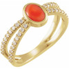 Yellow Gold Ring 14 Karat Natural Pink Coral and 0.37 Carat Natural Diamond Ring