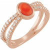 Rose Gold 14 Karat Natural Pink Coral and 0.37 Carat Natural Diamond Ring