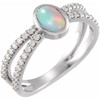 Sterling Silver Natural White Ethiopian Fire Opal and 0.37 Carat Natural Diamond Ring