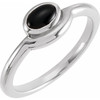 White Gold Ring 14 Karat Natural Black Onyx Bezel Set Cabochon Ring