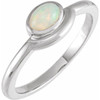 White Gold Ring 14 Karat Natural White Ethiopian Fire Opal Bezel Set Cabochon Ring