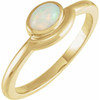 Yellow Gold Ring 14 Karat Natural White Ethiopian Fire Opal Bezel Set Cabochon Ring