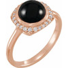 Rose Gold 14 Karat Natural Black Onyx and 00.17 Carat Natural Diamond Halo Style Ring