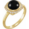 Yellow Gold Ring 14 Karat Natural Black Onyx and 00.17 Carat Natural Diamond Halo Style Ring
