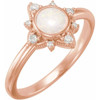 Rose Gold 14 Karat Natural Fire Opal and 0.10 Carat Natural Diamond Halo Style Ring