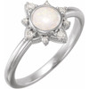 White Gold Ring 14 Karat Natural Fire Opal and 0.10 Carat Natural Diamond Halo Style Ring