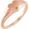 Rose Gold 14 Karat Natural Peridot Heart Signet Ring