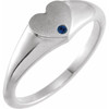 White Gold Ring 14 Karat Natural Blue Sapphire Heart Signet Ring