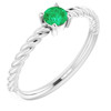 Sterling Silver 4 mm Natural Emerald Solitaire Rope Ring
