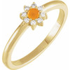 14 Karat Yellow Gold Natural Citrine and .07 Carat Natural Diamond Halo Style Ring