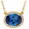 14 Karat Yellow Gold Lab Grown Blue Sapphire and .05 Carat Diamond 16.5 inch Necklace
