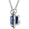 14 Karat White Gold Round Blue Sapphire and .05 Carat Diamond 16 inch Necklace