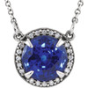 Platinum 6mm Round Blue Sapphire and .04 Carat Diamond 16 inch Necklace