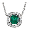 14 Karat White Gold Lab Grown Emerald and .04 Carat Diamond 16 inch Necklace