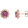 14 Karat Rose Gold Natural Pink Tourmaline and 0.13 Carat Natural Diamond Earrings