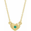 Lab Grown Emerald Gem set in 14 Karat Yellow Gold Heart 16 inch Necklace