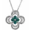 14 Karat White Gold Lab Grown Alexandrite and 0.10 Carat Natural Diamond Clover 18 inch Necklace