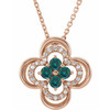 14 Karat Rose Gold Lab Grown Alexandrite and 0.10 Carat Natural Diamond Clover 18 inch Necklace