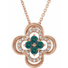 14 Karat Rose Gold Natural Alexandrite and 0.10 Carat Natural Diamond Clover 18 inch Necklace