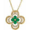 14 Karat Yellow Gold Lab Grown Emerald and 0.10 Carat Natural Diamond Clover 18 inch Necklace