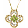 14 Karat Yellow Gold Peridot and 0.10 Carat Diamond Clover 18 inch Necklace