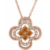 14 Karat Rose Gold Citrine and 0.10 Carat Diamond Clover 18 inch Necklace