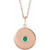 Lab Grown Emerald Gem set in 14 Karat Rose Gold Disc 16 inch Necklace