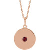 Lab Ruby Gem in 14 Karat Rose Gold Lab Ruby Disc 16 inch Necklace
