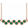 Emerald Necklace in 14 Karat Rose Gold Emerald Bezel Set Bar 16 18 inch Necklace