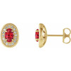 14 Karat Yellow Gold Lab Created Ruby and 0.13 Carat Diamond Halo Style Earrings