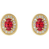 14 Karat Yellow Gold Lab Created Ruby and 0.13 Carat Diamond Halo Style Earrings